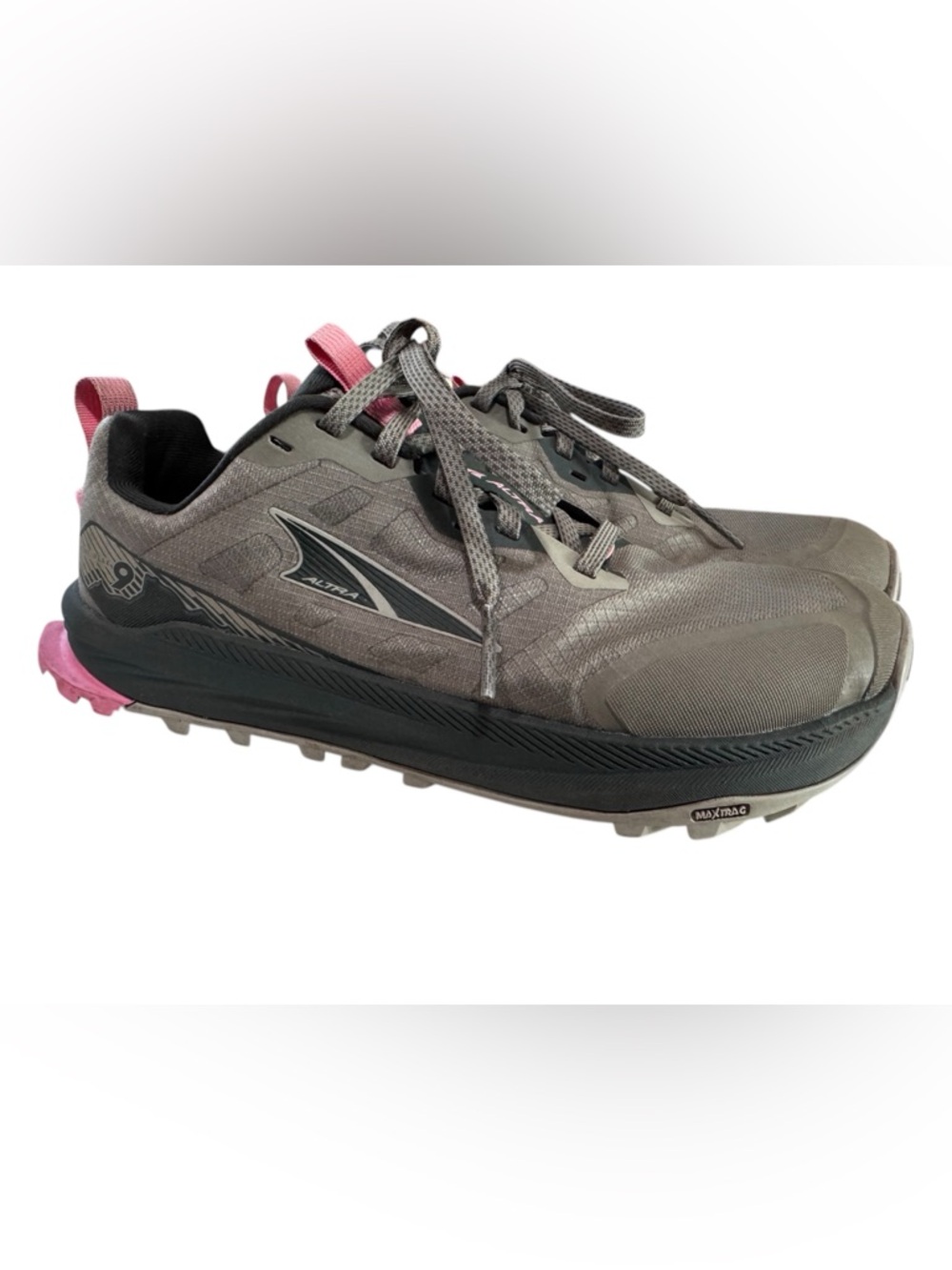 Altra Women's Lone Peak 9 “Dusty Olive” Gray and Pink Trail Running Shoe - 8.5